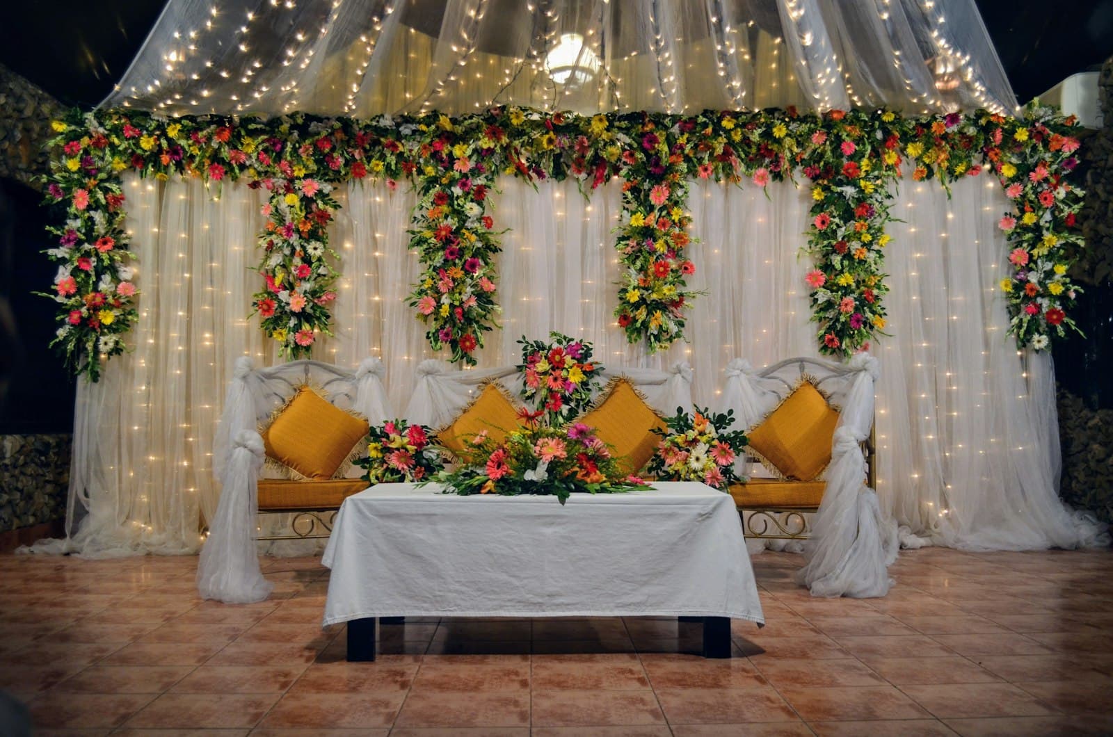 Haldi backdrop — after dark