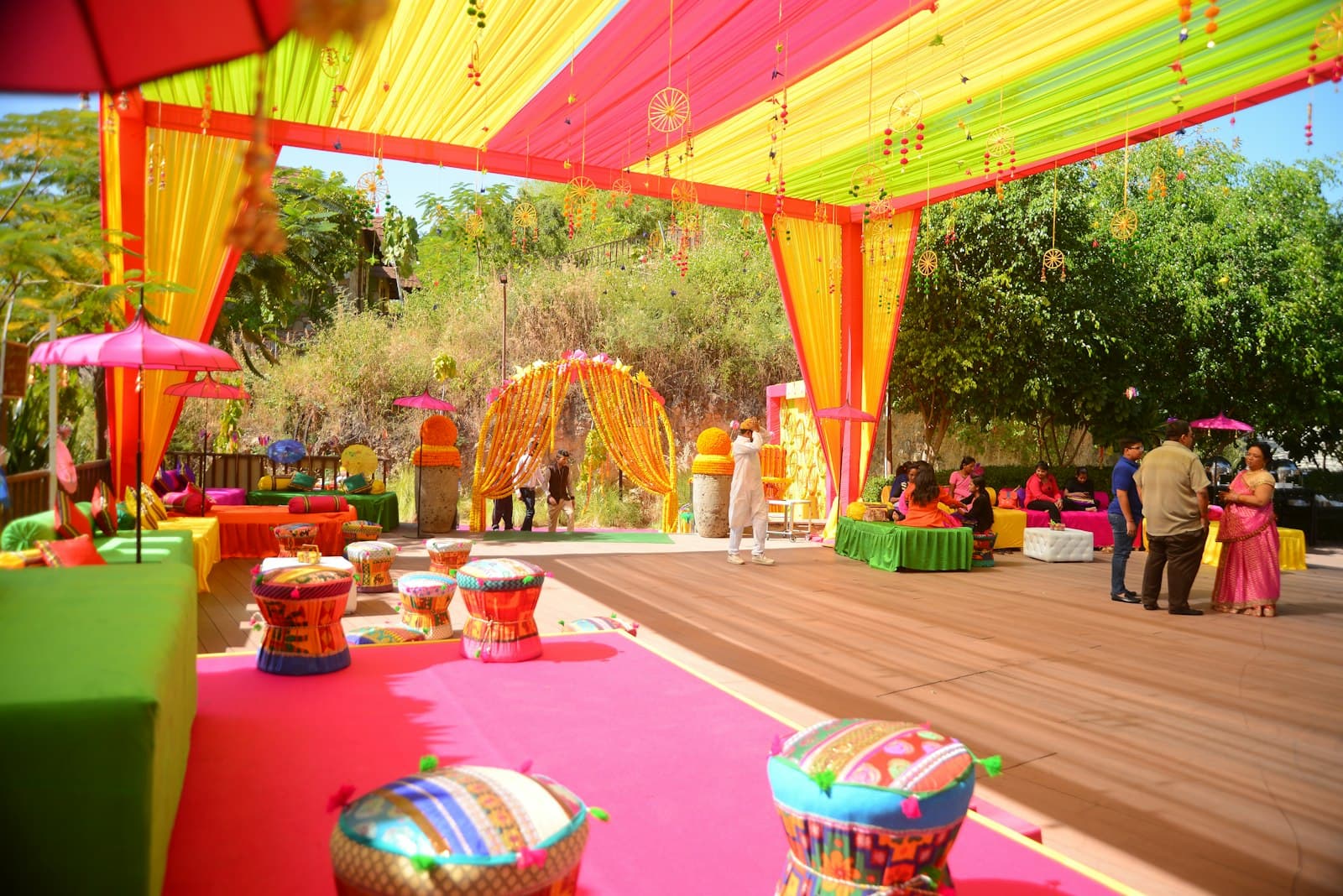 Sangeet stage — after dark